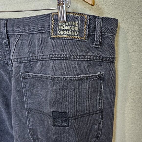 Vintage 90s Marithe Francois Girbaud Faded Baggy Wide Leg Jeans Black Size 42X30 - Picture 5 of 8